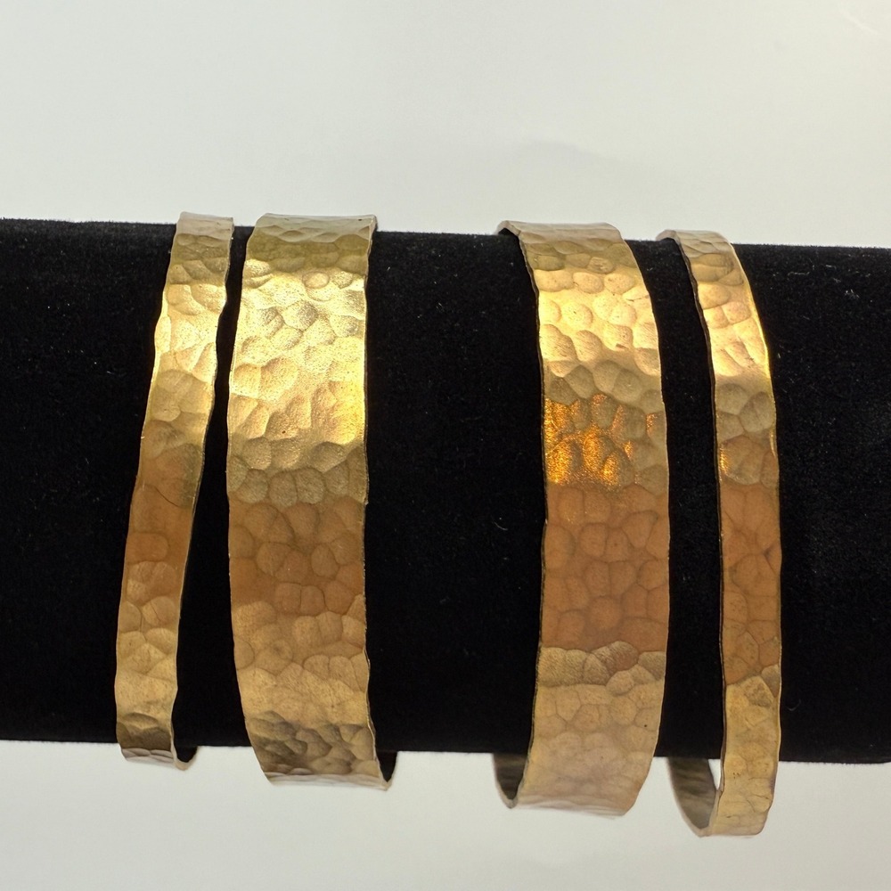 Hammered Bangle Cuff Bracelet Gold Tone Fashion Jewelry Adjustable Wrist Size